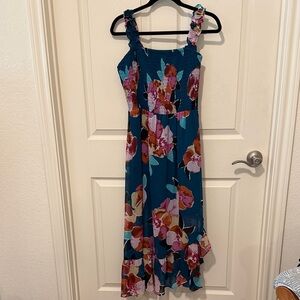 Maurices Teal and Pink Floral Maxi Dress